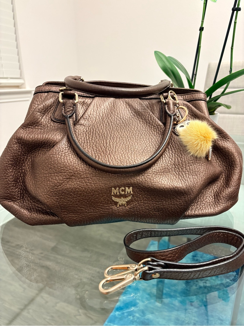MCM Metallic Leather Satchel